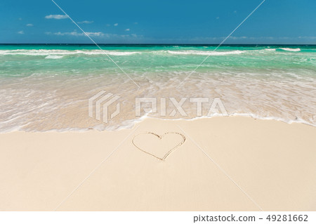 tropical beach with heart on sand tropical beach with heart on sand 49281662