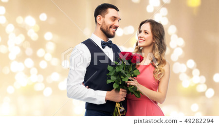 couple with bunch of flowers on valentines day couple with bunch of flowers on valentines day 49282294