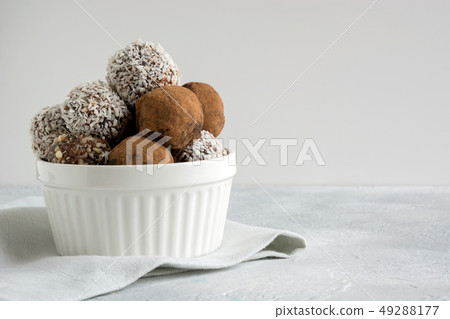 Homemade energy balls with cacao, coconut. 49288177