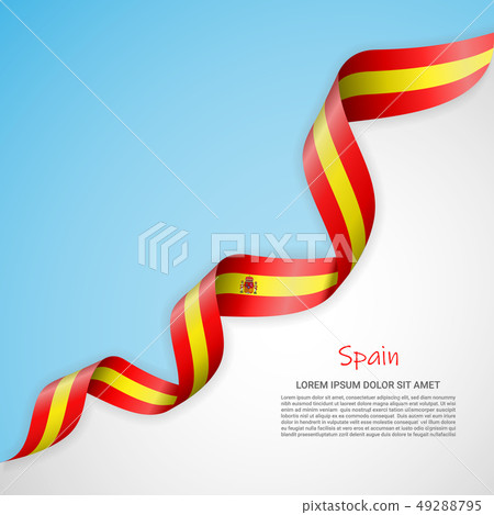 Vector banner in white and blue colors and waving ribbon with flag of Spain. Template for poster 49288795