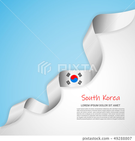 Vector banner in white and blue colors and waving ribbon with flag of South Korea. Template for 49288807