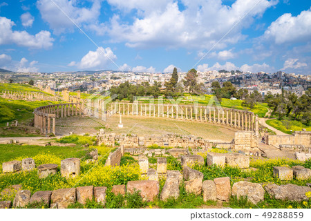 Oval Forum and Cardo Maximus at Jerash, Jordan 49288859