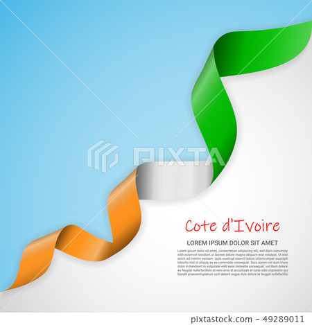 Vector banner in white and blue colors and waving ribbon with flag of Cotedivoire. Template for 49289011