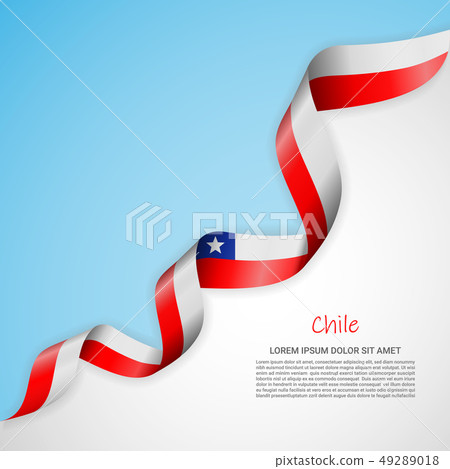 Vector banner in white and blue colors and waving ribbon with flag of Chile. Template for poster 49289018