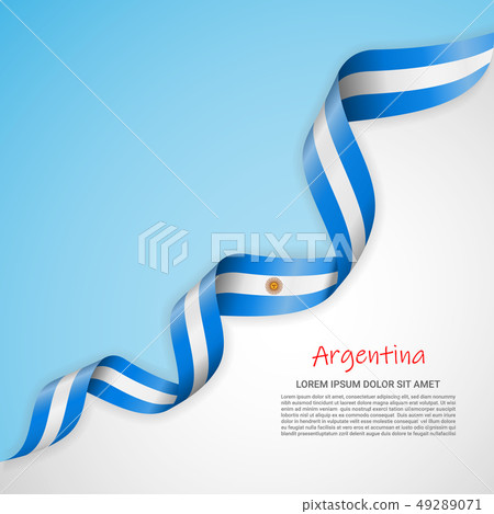 Vector banner in white and blue colors and waving ribbon with flag of Argentina. Template for poster 49289071