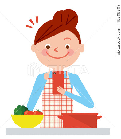 Woman smartphone recipe search illustration vector Woman smartphone recipe search illustration vector 49289205