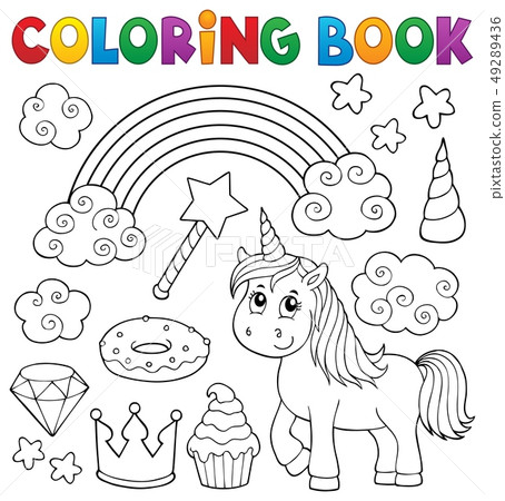 插图素材: coloring book unicorn and objects 1