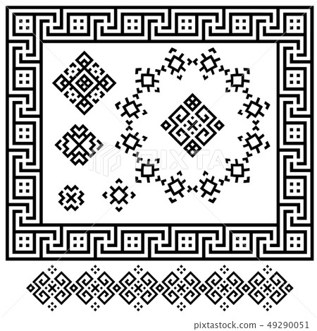 A set of black and white geometric designs. Signs, frames and border. Vector illustration 49290051