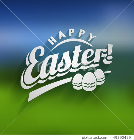 Vector Happy Easter text logo on blur background Vector Happy Easter text logo on blur background 49290459