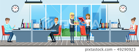 People working in the office, workers sitting at desks working on the computer and documents vector People working in the office, workers sitting at desks working on the computer and documents vector 49290923
