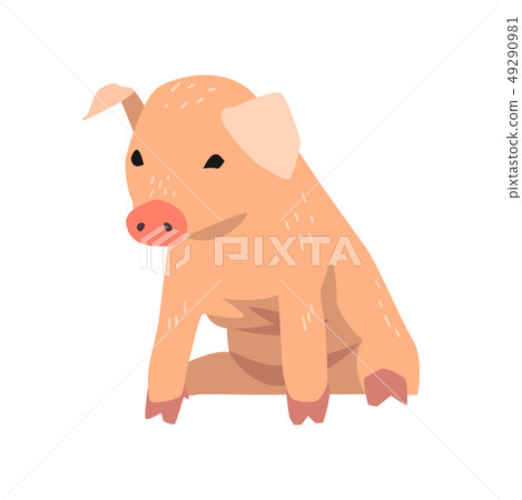 Cute cartoon little pig sitting vector... - Stock Illustration [49290981] -  PIXTA