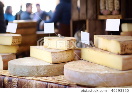 Variety of organic cheeses farmer market 49293560