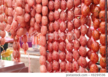 grilled sausages at street food 49294596
