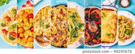 Collage of various pasta dishes. 49295678