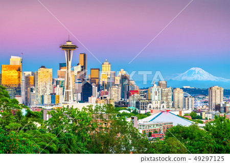 Seattle, Washington, USA downtown skyline at night 49297125