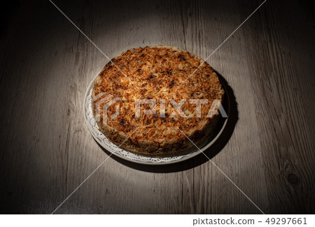 Homemade apple pie dessert on a wooden table Homemade apple pie dessert on a wooden table 49297661