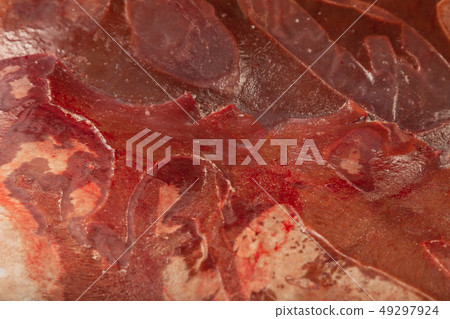 Frozen fresh beef liver in blocks, texture of Frozen fresh beef liver in blocks, texture of 49297924
