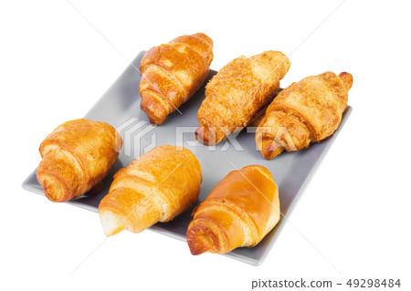 croissants on gray square shaped plate croissants on gray square shaped plate 49298484
