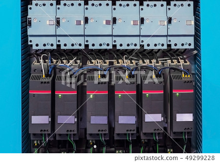 Industrial hvac control cubicle with a lot of electrical equipment