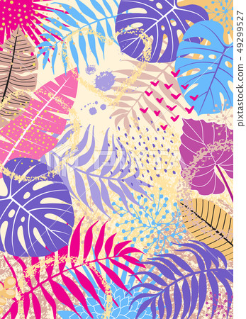 Floral Background with Tropical Leaves and 49299527