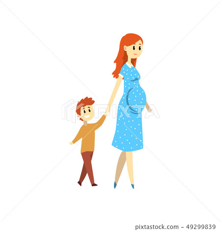 Pregnant woman walking with her son, happy family concept cartoon vector Illustration on a white 49299839