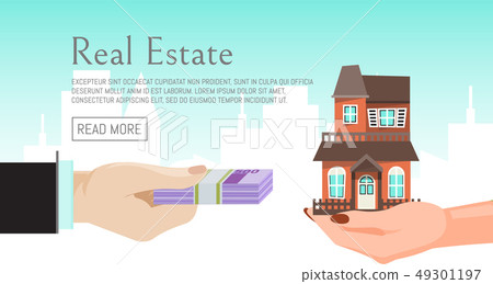 House rent banner, home selection, building buying in hands, real estate concept vector illustration 49301197