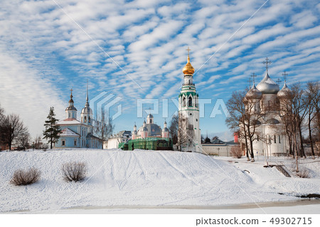 Buildings of the city of Vologda on the river bank 49302715