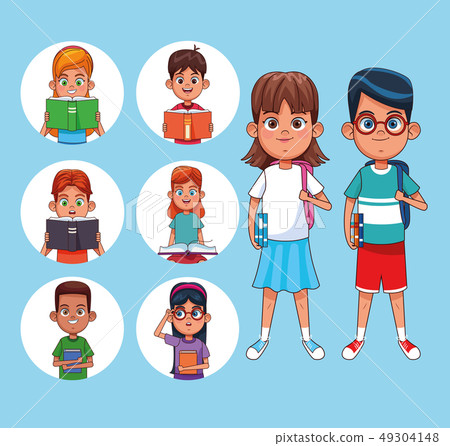 Kids reading books cartoons 49304148