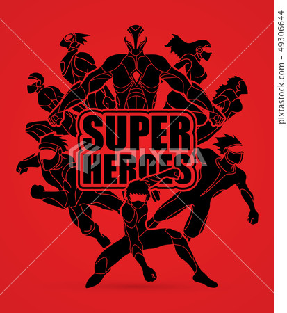 Group of Superhero action graphic vector. Group of Superhero action graphic vector. 49306644