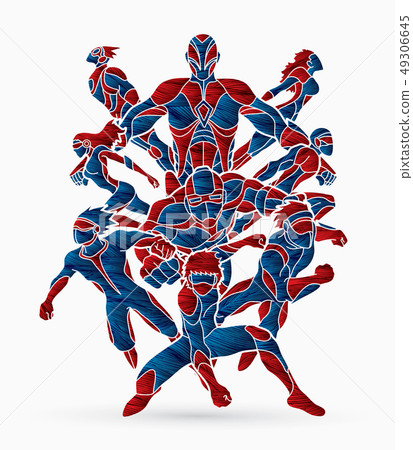 Group of Superhero action graphic vector. Group of Superhero action graphic vector. 49306645