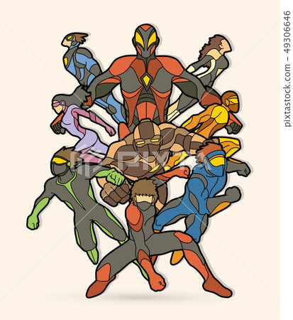 Group of Superhero action graphic vector. Group of Superhero action graphic vector. 49306646