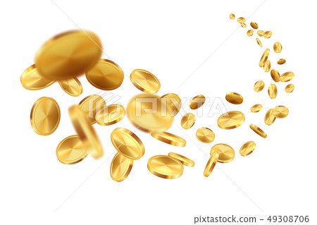 Flying gold coins. Realistic falling money dollar jackpot game treasure win prize bank lottery 49308706