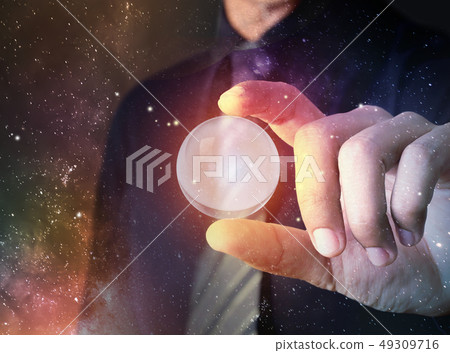 Businessman hold crystal clear ball model  49309716