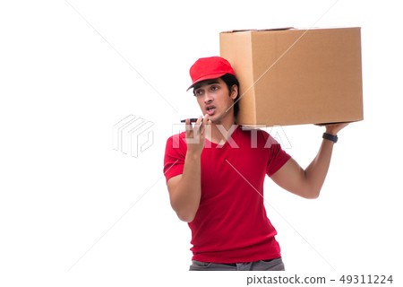 Young male courier with box Young male courier with box 49311224