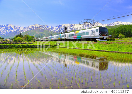 初夏的北阿爾卑斯山和有限的特快Azusa 49311277
