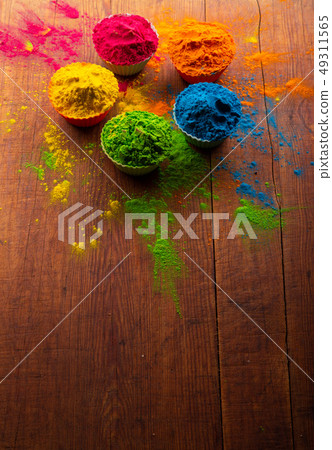 Colorful powder for sale on the festive occassion of Holi in India. Colorful Indian powder Colorful powder for sale on the festive occassion of Holi in India. Colorful Indian powder 49311565