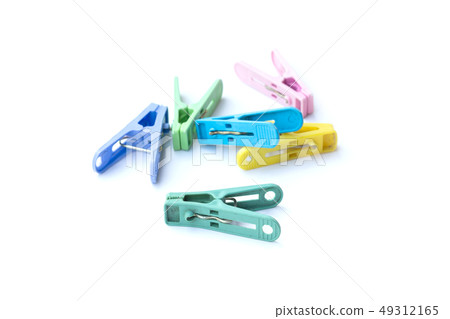 Pile of colorful clothespins isolated on white 49312165