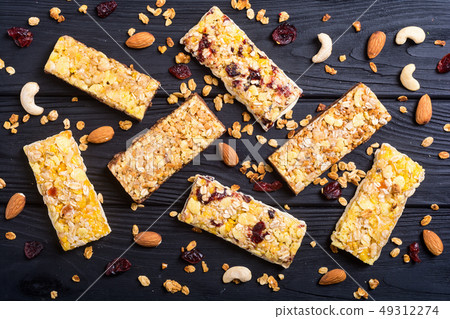 Healthy homemade snacks breakfast . Granola bars 49312274