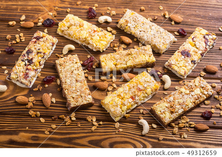 Healthy homemade snacks breakfast . Granola bars 49312659