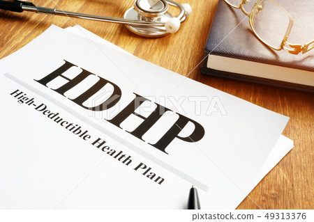 High deductible health plan hdhp and stethoscope. High deductible health plan hdhp and stethoscope. 49313376