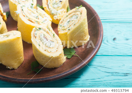 Homemade Eggs omelet rolls 49313794