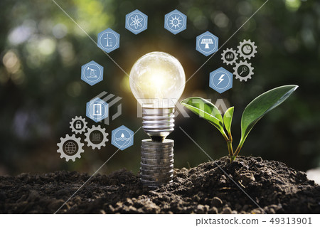 Light bulbs with glowing one. technology and Light bulbs with glowing one. technology and 49313901