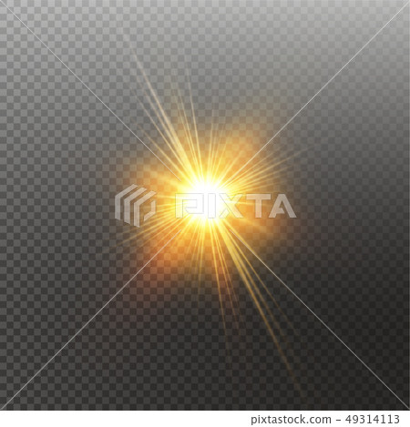 Bright shining sun Isolated on black background. Glow light effect. Vector illustration 49314113
