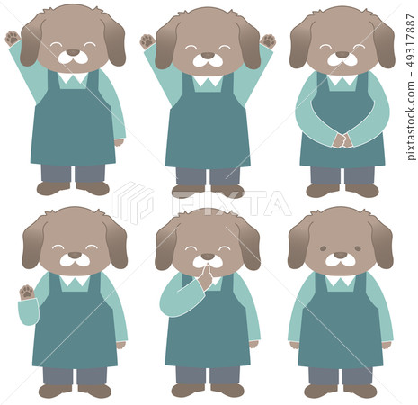 Brown dog green apron six poses Brown dog green apron six poses 49317887