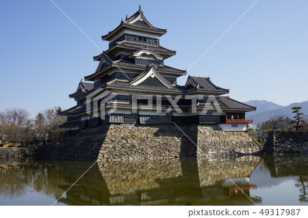 松本城护城河 石垣和天守阁 图库照片