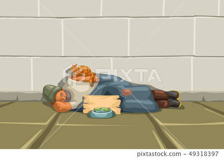 homeless sleeping at wall 49318397