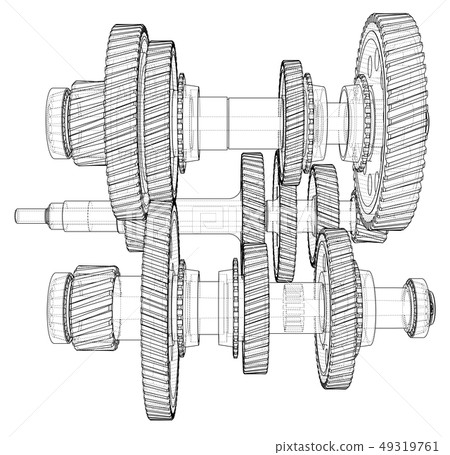 Outline gearbox concept. Vector Outline gearbox concept. Vector 49319761