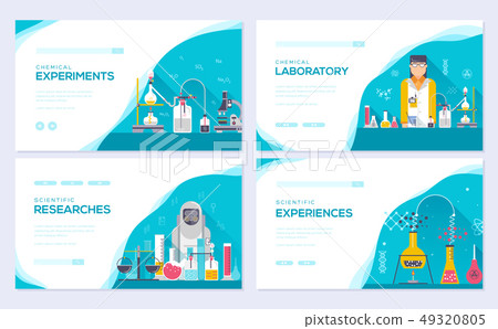 Biohazard chemists vector brochure cards set. Chemistry lab template of flyear, web banner, ui Biohazard chemists vector brochure cards set. Chemistry lab template of flyear, web banner, ui 49320805