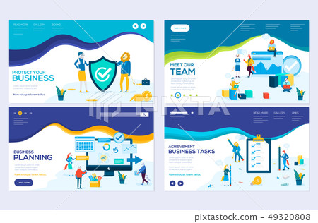 Business school website templates set. Business protection, insurance coaching vector landing page Business school website templates set. Business protection, insurance coaching vector landing page 49320808