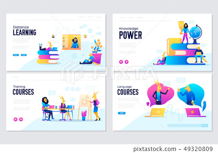 Vector set of distance education, consulting, training, language courses. Modern illustration for Vector set of distance education, consulting, training, language courses. Modern illustration for 49320809